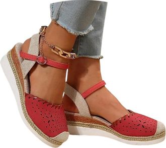 Generic Orthopedic Wedge Platform Sandals For Women UK with Ankle Strap Closed Toe Non-Slip Shoes Boho Low Heel Espadrilles Arch Support Summer Beach Walking 