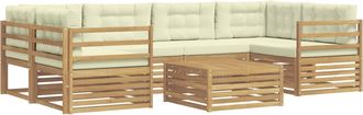 vidaXL Conjunto De Sof&aacute;s De Exterior 7 Uds. Blanco Y Crema Poli&eacute;ster Vidaxl
