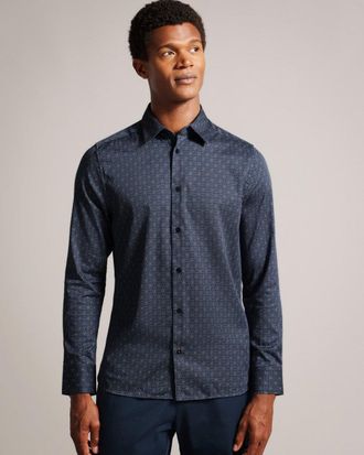Ted Baker Pavia heren shirt met lange mouwen en geometrische sterrenprint