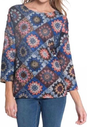 Multiples 3/4 Sleeve Sweater Tunic In Blue Multi