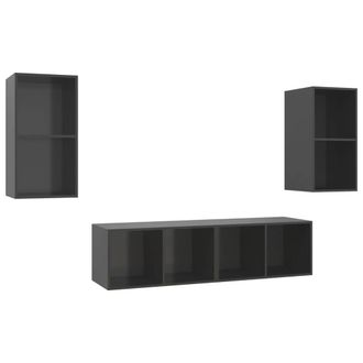 Berkfield Home Wall-mounted TV Cabinets 4 pcs High Gloss Grey Engineered Wood