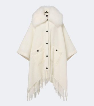 Moncler Shearling-trimmed mohair, alpaca and wool-blend poncho