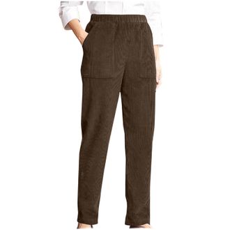 Generic Corduroy Trousers Women Elasticated High Waist Straight Leg Trouser Ladies Casual Office Work Formal Trousers Vintage Loose Pull on Pants Solid Color 