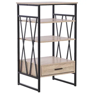 Beliani Estanter&iacute;a Madera Clara Negro 101 Cm Librer&iacute;a Mueble Tv 3 Baldas Oficina Keene