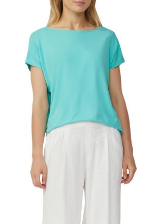 s.Oliver T-Shirt S.OLIVER, Damen, Gr. 38, blau (pool blau), Obermaterial: 95% Viskose, 5% Elasthan, unifarben, regular fit taillenbedeckt, U-Boot-Ausschnitt, S