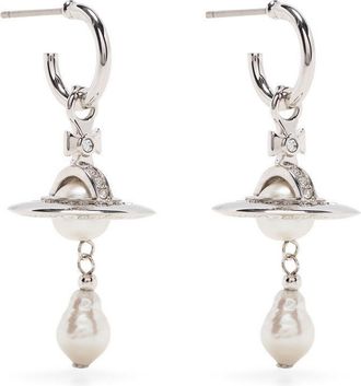 Vivienne Westwood Orb-Shaped Silver-Tone Hoop Earrings with Irregular Pearl Charm