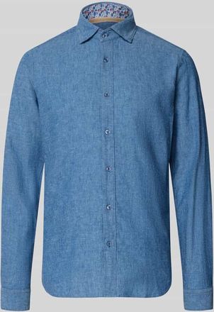 Fil Noir Regular Fit Business-Hemd aus Leinen-Baumwoll-Mix Modell ROMA in Jeansblau, Gr&ouml;&szlig;e 38