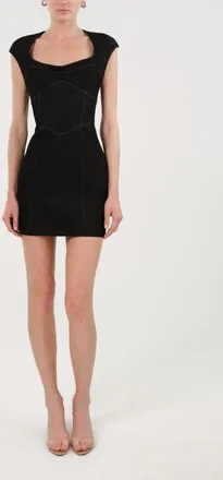 Nocturne Backless Mini Denim Dress with Built-In Cup Detail in Black at Nordstrom, Size Medium