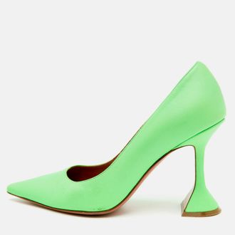 Amina Muaddi Ami Neon Green Patent Leather Pointed Toe Pumps