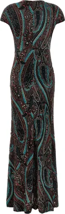 Etro Devor&eacute; Velvet Paisley Dress - Brown