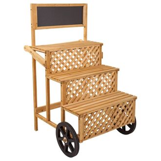 Wanderlust Deco Carro Expositor De Madera Marr&oacute;n Con Pizarra 70x71x116