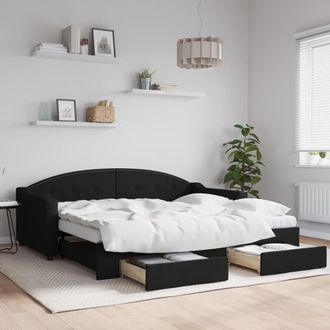 vidaXL Sof&aacute; Cama Nido Con Cajones Tela Negro 90x190 Cm Vidaxl