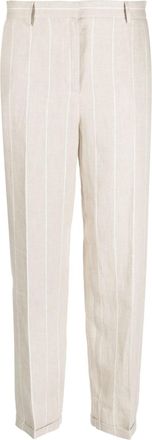 Antonelli striped straight-leg linen trousers - women - Metallized Polyester/Linen/Flax/Cupro - 48 - Neutrals