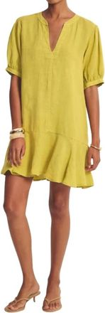 Velvet Short Sleeve Tunic Dress In Citron