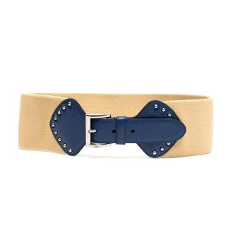 Prada Beige Blue Studded Buckle Belt
