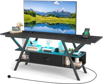 Costway TV Stand for 65 TVs 3-Tier Entertainment Center with LED Lights-Black