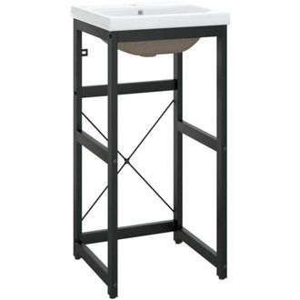 vidaXL Bathroom Washbasin Frame with Built-in Basin Black Iron vidaXL