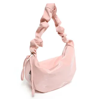 Generic Women Synthetic Leather Pleated Vintage Hobo Handbag with Zipper Daily Use(Pink) (Pink)