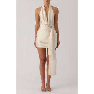 Sau Lee Solene Halter Neck Cocktail Minidress in Pearl at Nordstrom, Size 10