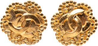 Chanel CC Gold Plated Flower Clip On Earrings