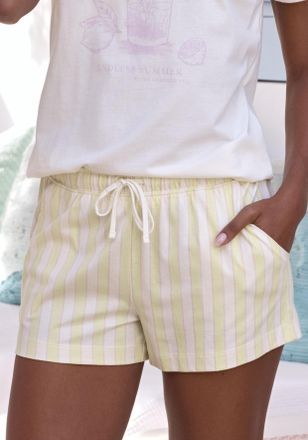 Vivance Pyjamashorts VIVANCE DREAMS, Damen, Gr. 32/34, N-Gr, weiss (gelb, wei&szlig;, gestreift), Single Jersey, Obermaterial: 100% Baumwolle, gestreift, Basic kurz