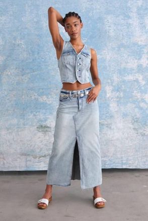Daze Girl Next Door Midi Skirt In First Move Wash