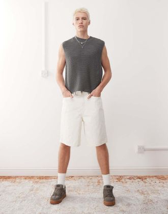 Vans Check-5 - Pantaloncini di jeans larghi bianco sporco