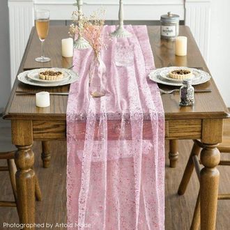 OEM Camino De Mesa De 2 Piezas, 70 X 300 Cm, Decoraci&oacute;n De Mesa Con Detalles Dorados, Para Cocina, Fiestas, Cumplea&ntilde;os, Bodas - Rosa