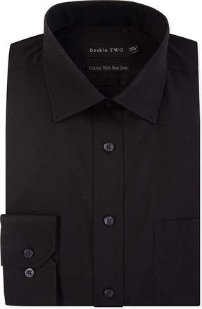 Double TWO Mens Long Sleeved Non Iron Cotton Rich Shirts (4500) in Black in (Collar 23/Chest 65-66)
