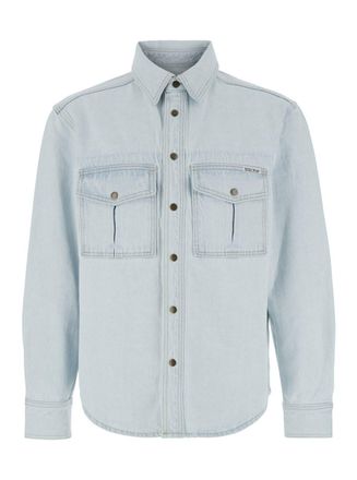 After Pray Light Blue Shirt With Chest Pockets And Logo Patch In Denim Man