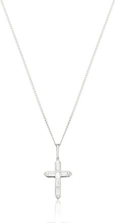 Lily & Roo Solid White Gold Baguette Genuine Diamond Tiny Cross Necklace