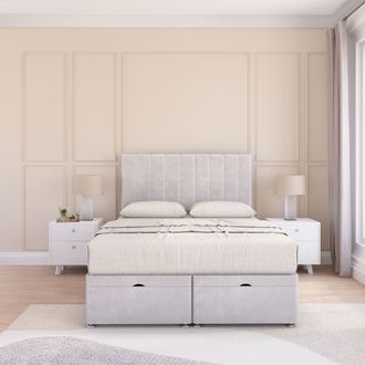 Sloomy Kansas Plush Fabric Ottoman Bed End Opening With Sprung Memory Mattress & 54 Inch Floorstanding Headboard in Silver | Size: Small Single