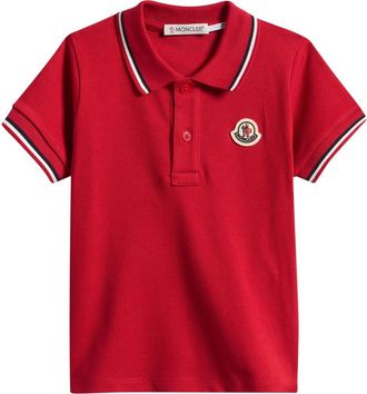 Moncler Kids Tipped Stretch Cotton Piqu&eacute; Polo in Red at Nordstrom, Size 9-12M