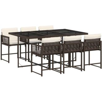 vidaXL Vidaxl - Set Comedor De Jard&iacute;n 7 Pzas Con Cojines Rat&aacute;n Sint&eacute;tico Marr&oacute;n