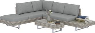 OUTSUNNY Conjunto De Jard&iacute;n De Rat&aacute;n De 3 Piezas, Incluye Cojines, Sof&aacute; De 3 Plazas, Sof&aacute; De 2 Plazas Con Mesa Lateral, Mesa Centro De Vidrio, Gris