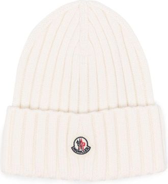 Moncler White Logo Beanie Hat