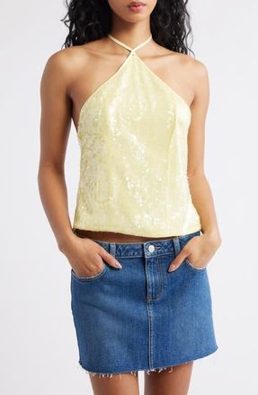 Princess Polly Sun Salutations Sequin Halter Top in Yellow at Nordstrom, Size 2