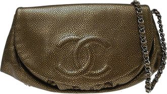 Chanel Timeless Half Moon Flap Caviar Gold Leather Handbag (Pre-Owned)