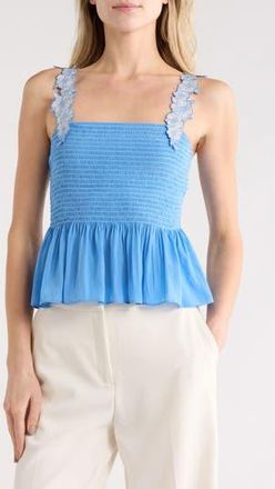 Ramy Brook Giulia Floral Strap Smocked Top in Ribbon Blue at Nordstrom Rack, Size Xx-Small