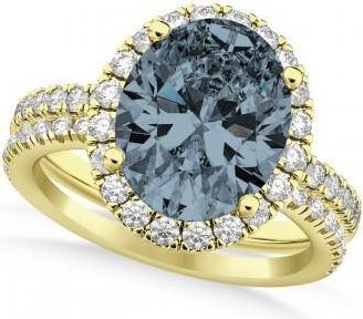 Allurez Gray Spinel & Diamonds Oval-Cut Halo Bridal Set 14K Yellow Gold (3.58ct)