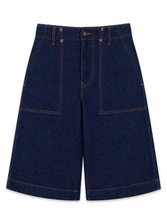 Versace Jeans Couture Indigo Wide-Leg Denim Patch Pockets Shorts