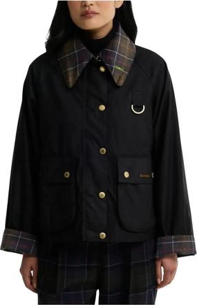 Barbour Jassen, Dames, Zwart, XS, Katoen, Icons Tartan Collar Spey Waxed Jacket