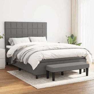 vidaXL Cama Box Spring Con Colch&oacute;n Tela Gris Oscuro 140x190 Cm Vidaxl