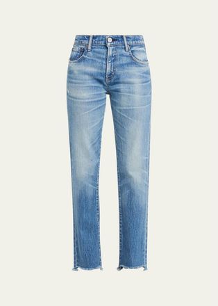 Moussy Vintage Frayed-Hem Slim Straight-Leg Jeans