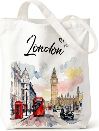 Generic London Travel Canvas Tote Bag, London Souvenirs Gifts, United Kingdom London Essentials Trip, Reusable Canvas Tote Bag, Stylish London Souvenirs Gifts