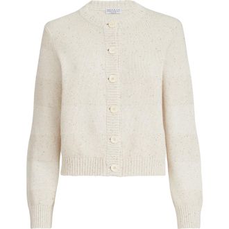 Brunello Cucinelli Cardigan with dazzling stripes in Oat at Nordstrom, Size Xx-Small Eu