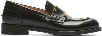 N&deg;21 Zwarte leren platte schoenen met gouden logo - Dames - Loafers - Zwart - 36 EU - Leer - Schoenen