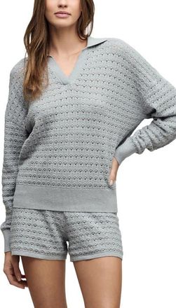Barefoot Dreams Heathered Cotton Tulip Pointelle Collared Pullover in Frost at Nordstrom, Size X-Large