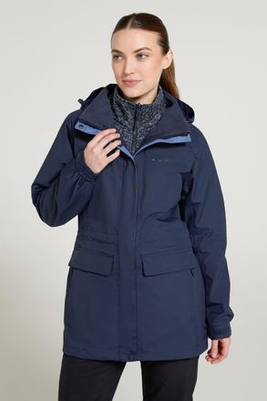 Mountain Warehouse Glacial Womens 3 in 1 Waterproof Jacket Warm Inner Fleece Hooded Winter Coat Navy