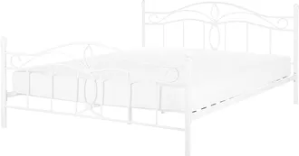 Beliani Cama De Metal Blanca 160 X 200 Cm Somier Listones Estilo Vintage Retro Boho Dormitorio Antlia